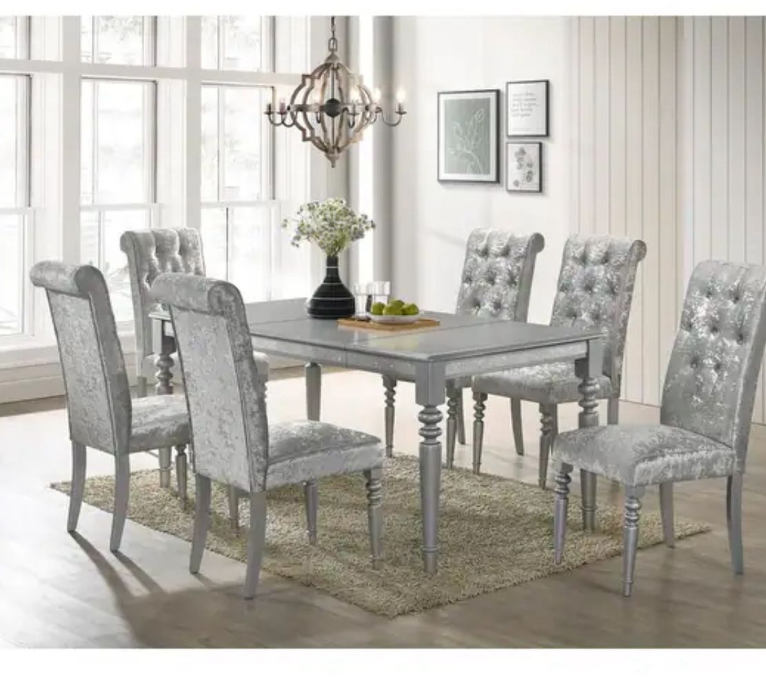 7 Piece Dining Table Gray/silver