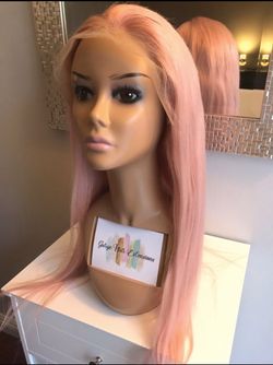 24” Pastel Pink human hair wig