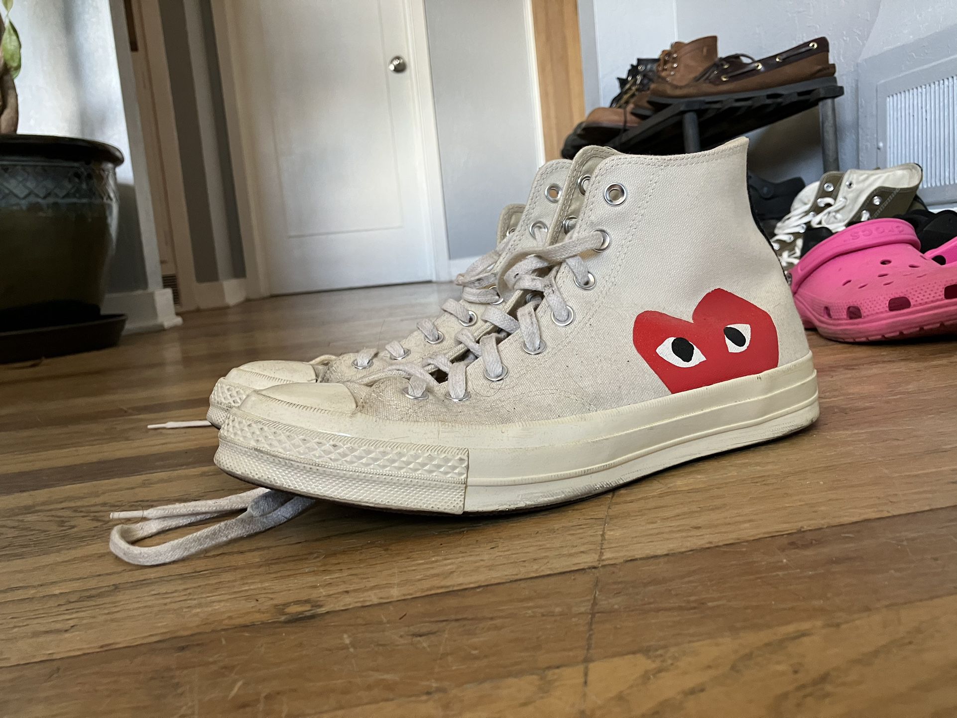 White Converse x CDG Play Shoes