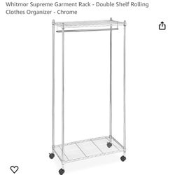 Used Whitmor Garment Rack - Double Shelf Rolling Clothes Organizer - Chrome