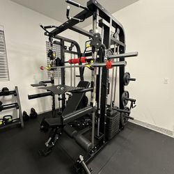 Smith Machine 300 | Adjustable Bench | 245lb Cast Iron Olympic Weights | 7ft Olympic Bar | Fitness | Gym Equipment | FREE DELIVERY 🚚 
