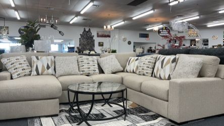 Beige/ Yellow Sectional With LAF Chaise
