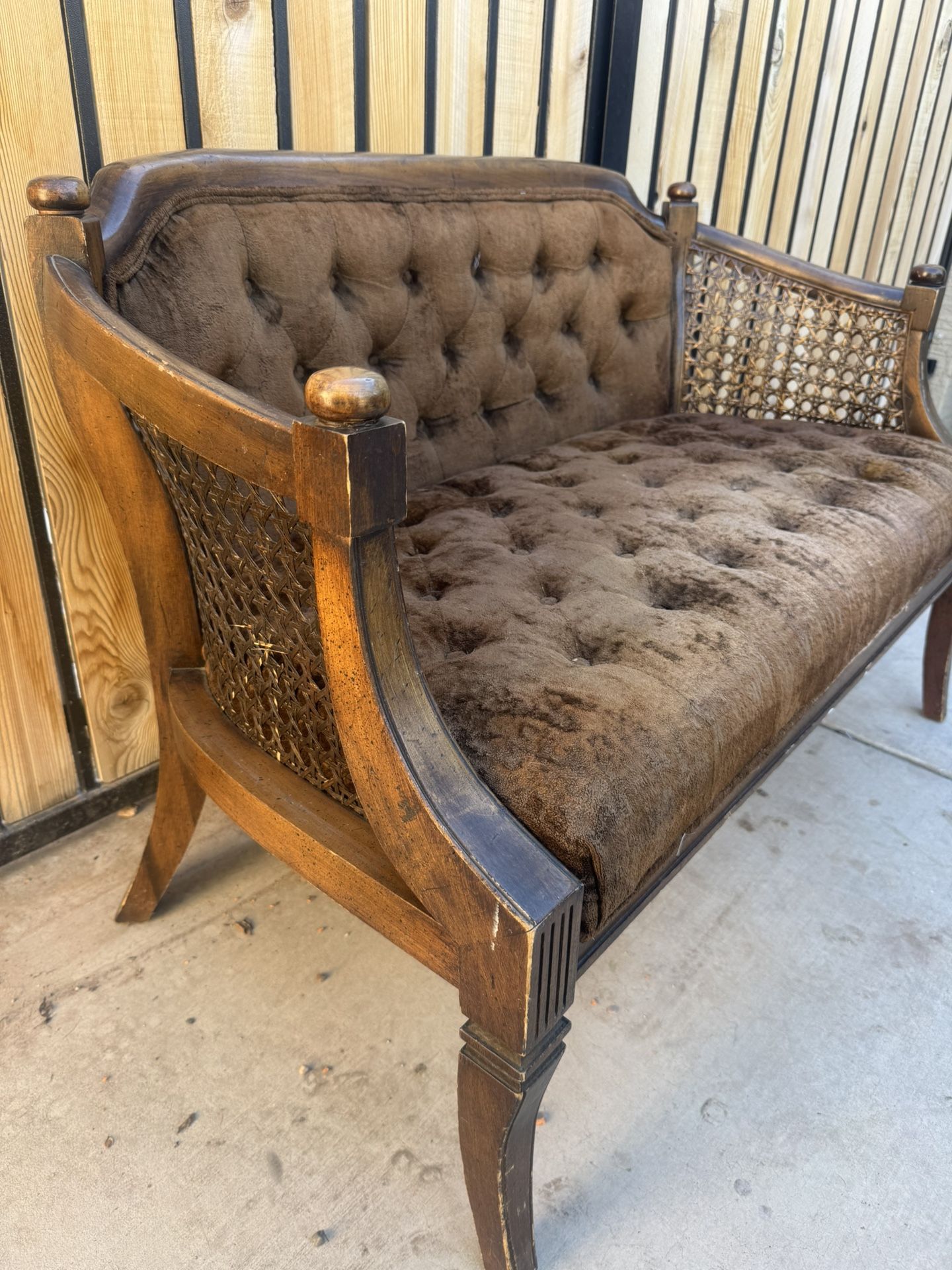 Vintage Velvet & Cane Loveseat – Perfect Restoration Piece