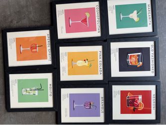 Modern Cocktail Wall Art Set – 8 Framed Prints 🍸