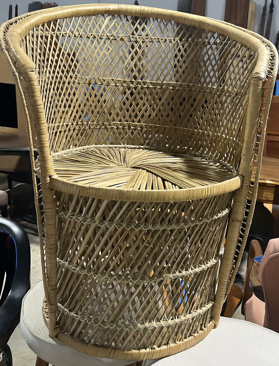 Peacock-style rattan barrel chair