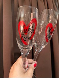 Red heart wine glasses