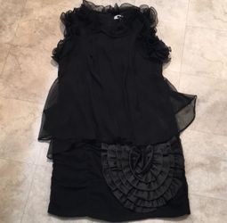Vintage Black Sleeveless Silk Tiered Dress with Ruffles