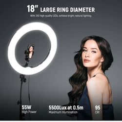 NEEWER Ring Light 18inch Kit: 55W 5600K Professional LED with Stand and Phone Holder, Soft Tube & Bag for Tattoo Lash Extension Barber Makeup Artist S