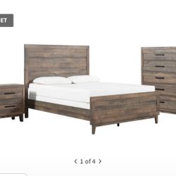 Living spaces Queen bed Frame ,dresser,end table 