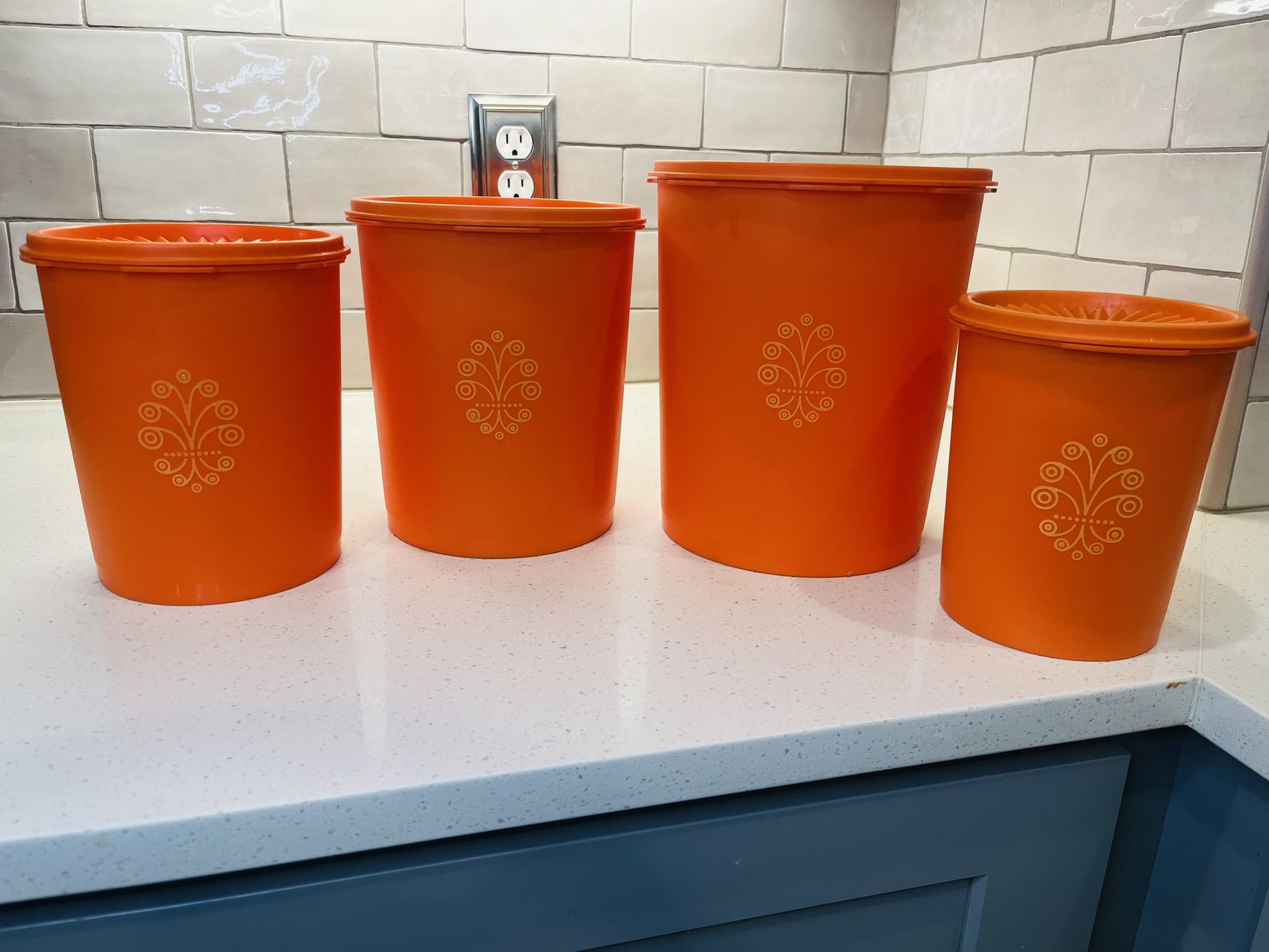 Vintage Tupperware Servalier Canister Set - Harvest Orange