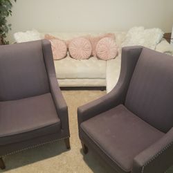 LARGE GRAY WINGBACK CHAIRS 