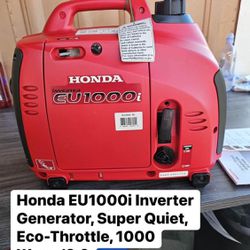 Honda EU 1000 I INVERTER GENERATOR SUPER QUIET ECO THROTTLE 1000 WATTS / 8.3 AMPS Red 