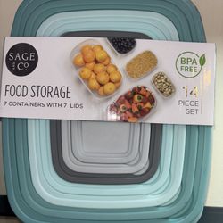 Sage & Co. Food Storage 7 Containers With 7 Lids BPA Free 14 Piece Set