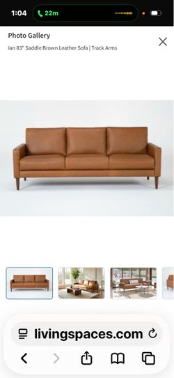 83” Saddle Brown Leather Sofa – Mid-Century Modern