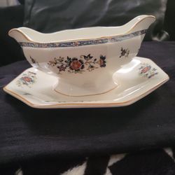 Myott Sons Old Chester Gravy Boat with Underplate Burslem England Vintage