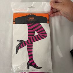NEW Unopened Pink & Black Striped Tights - Adult One Size Halloween Cosplay