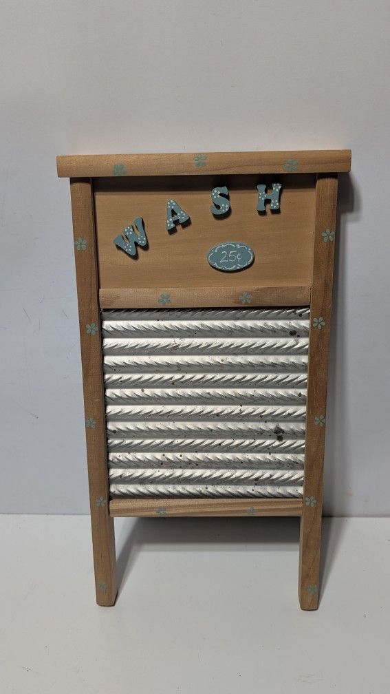 Vintage Wooden Washboard with Tin Panel Hand Painted Wash 25¢ Laundry Decor