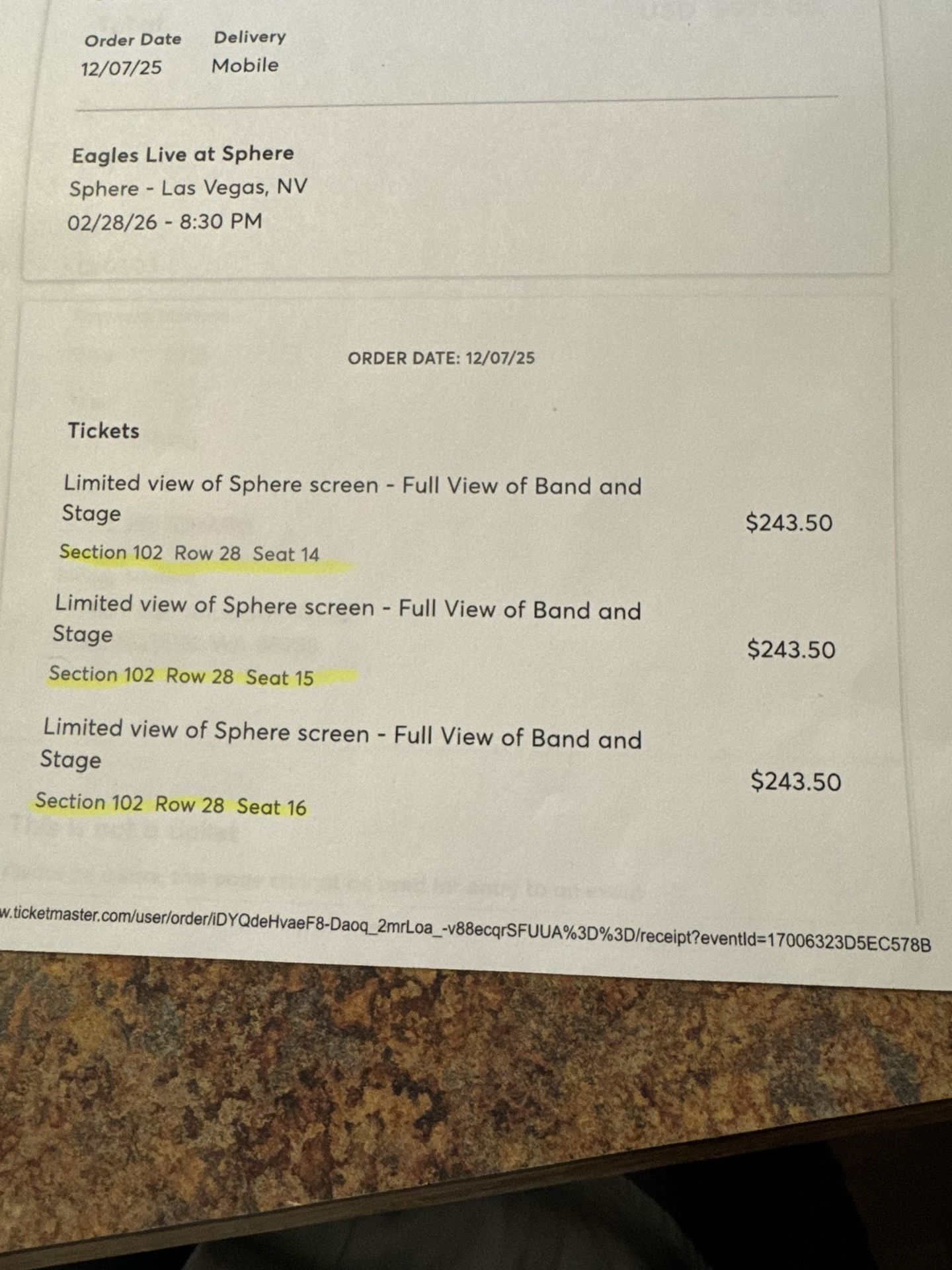 Eagles Concert Tickets At The Sphere February 28