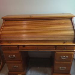 Rolling Desk And Chair Hard Oak Commercial Grade 