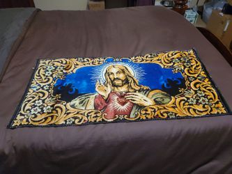 Vintage sacred heart of Jesus velvet 20x39-in from the 1960s