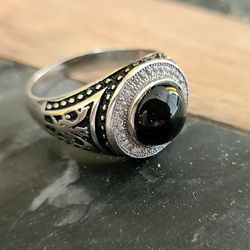Men’s Sterling Silver And Genuine Onyx Gemstone Ring Size 9