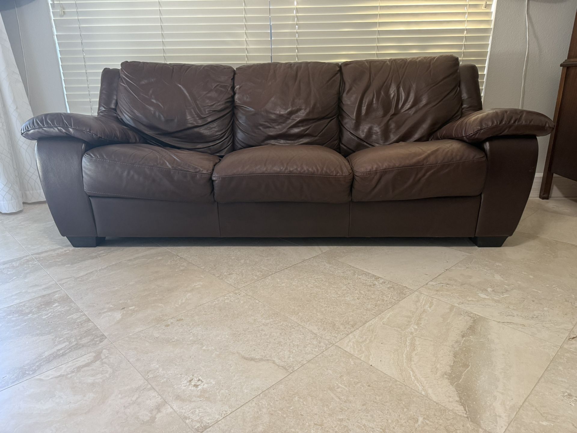 Genuine Leather Sofa And Chair W/ Ottoman Set (Brown)