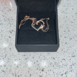 Zales Rose Gold Heart 1/4Ctt Double Heart Necklace 
