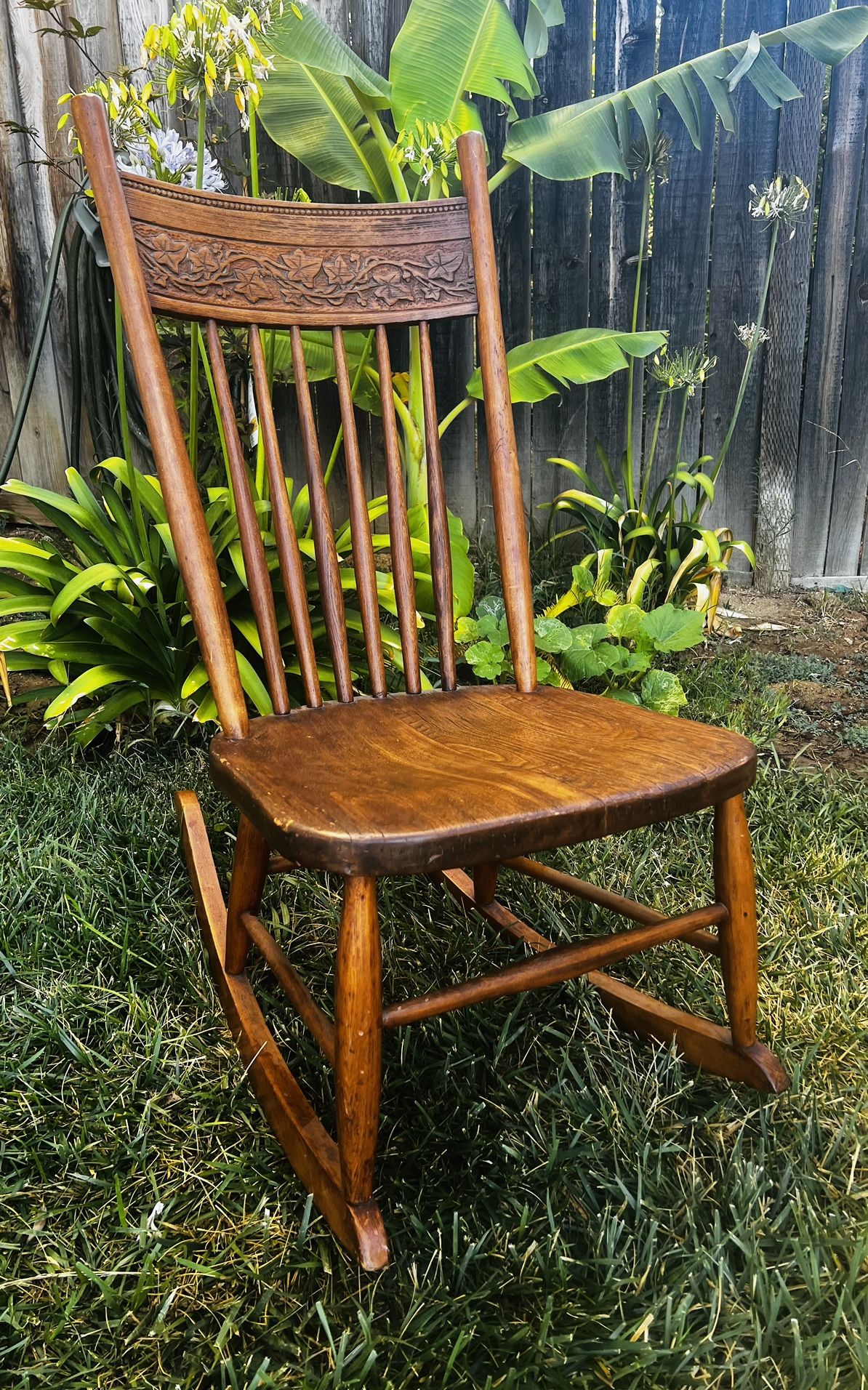 Antique Oak Pressback Rocking Chair