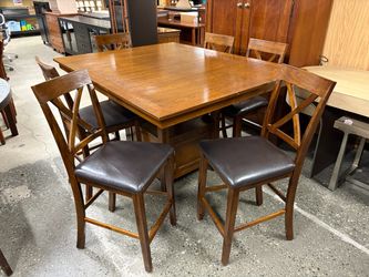JOFRAN INC. Olsen Oak Counter Table w/ 6 Cross Back Chairs