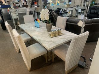 Modern Faux Marble Dining Set 6 Chairs + Table $10 down