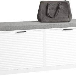 478 Shoe Storage Bench with 2 Flip-Drawers & Padded Seat Cushion, Hallway Bench Shoe Cabinet Entryway Shoe Bench,White, FSR147-W
