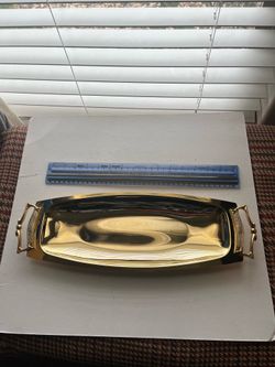 Vintage Oval Kromex Gold-Tone Handled Oblong Serving Tray, mid-century era