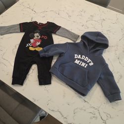 DISNEY MICKEY ONESIE AND COZY CUB SWEATSHIRT BOTH SZ 3-6MO SEE DESCRIPTION 
