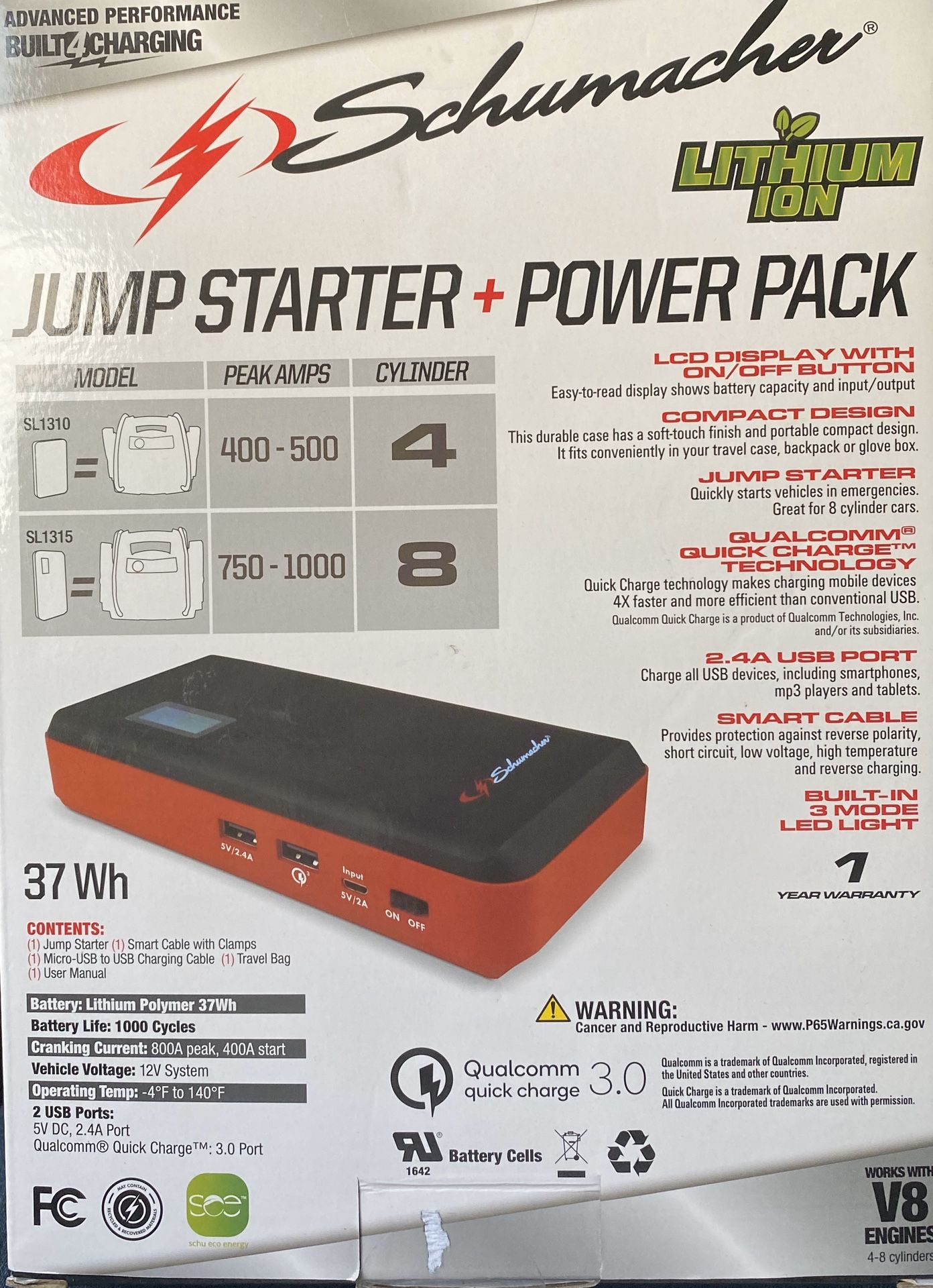 Schumacher Vehicle Car Jump Starter + Power Pack 800 Amps USB Charger