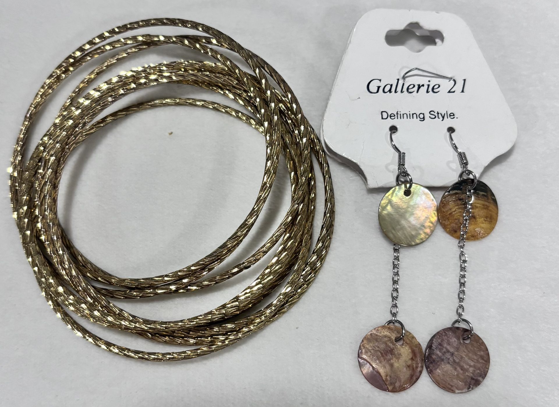 Boho Gold Bangle Stack & Earth-Tone Dangle Earrings Set