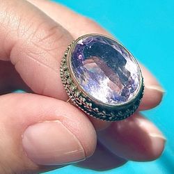 Art Deco Vintage sterling silver ring with oval amethyst