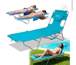 WEJOY Beach Lounge Chair, Tanning Chairs With Face & Arm Hole, 5-Position Outdoor Folding Chaise