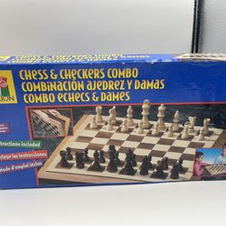 PAVILION CHESS & CHECKERS COMBO. Wood Playing Board and Wood Pieces. 