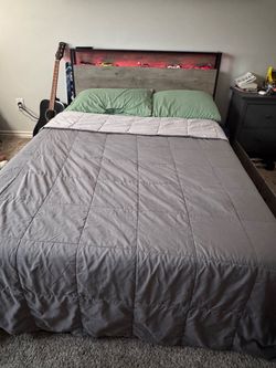 Full bed frame with four pull out drawers, LED lights  and charging port