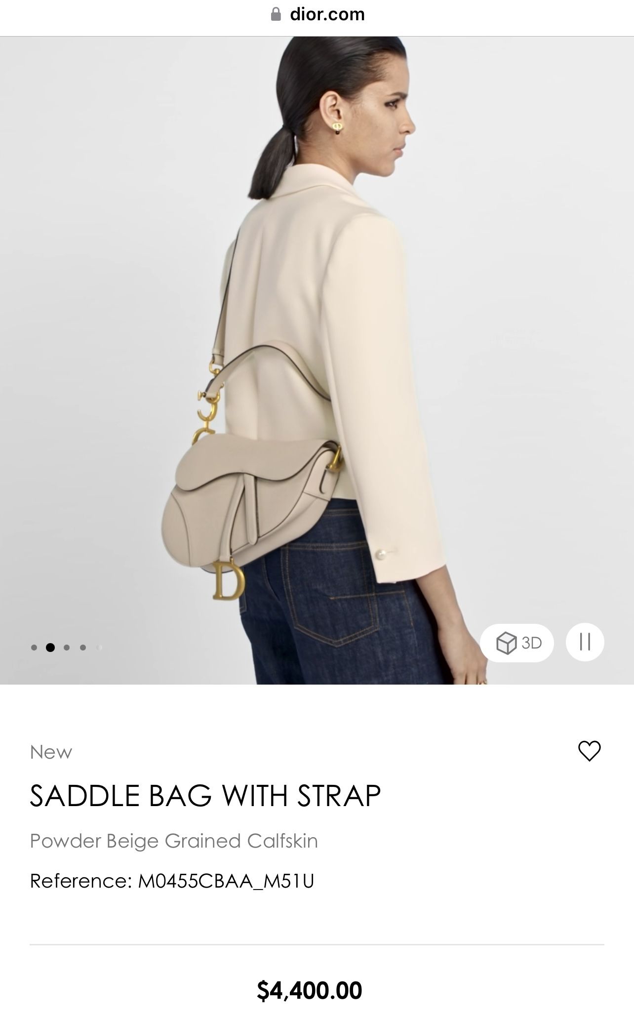 Saddle Bag with Strap Powder Beige Grained Calfskin