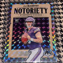 Panini Mosaic Jj McCarthy Rookie Refractor Green Notoriety Insert Football Card Vikings 