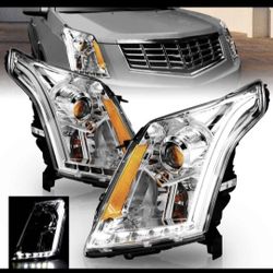 Drl led Headlights for 2010-2016 Cadillac SRX chrome Halogen Headlight Chrome Housing 