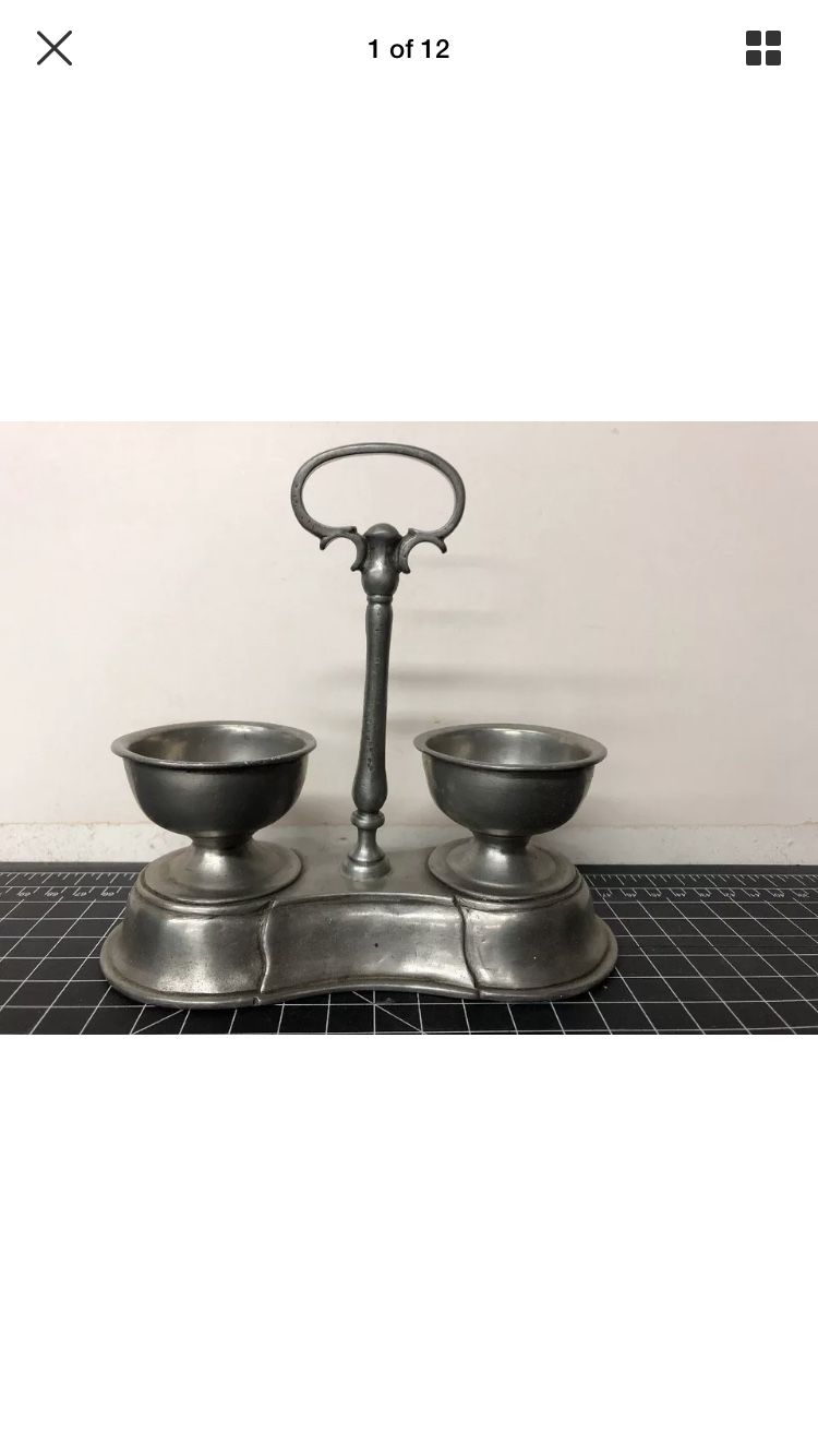 Vintage pewter salt and pepper bowl
