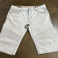 Rock Revival Rasmus Biker Shorts Supreme Stretch Men's Size 44 White/Light Grey