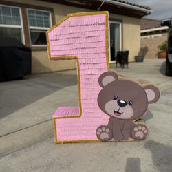 Pink Bear Number One Pinata 