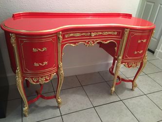 1920-1940 desk completely restored, red lacquer and gold leaves (read description)