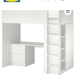 IKEA, White Bunk Bed With Desk