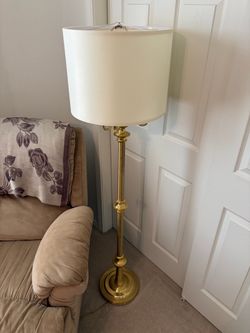 Brass Floor Lamp with Cream Drum Shade