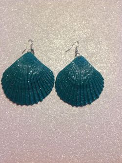 Teal seashell earrings