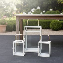 Juego De Tres Faroles Para Velas. Decoración Interior Y Exterior. Metal Lanterns Set